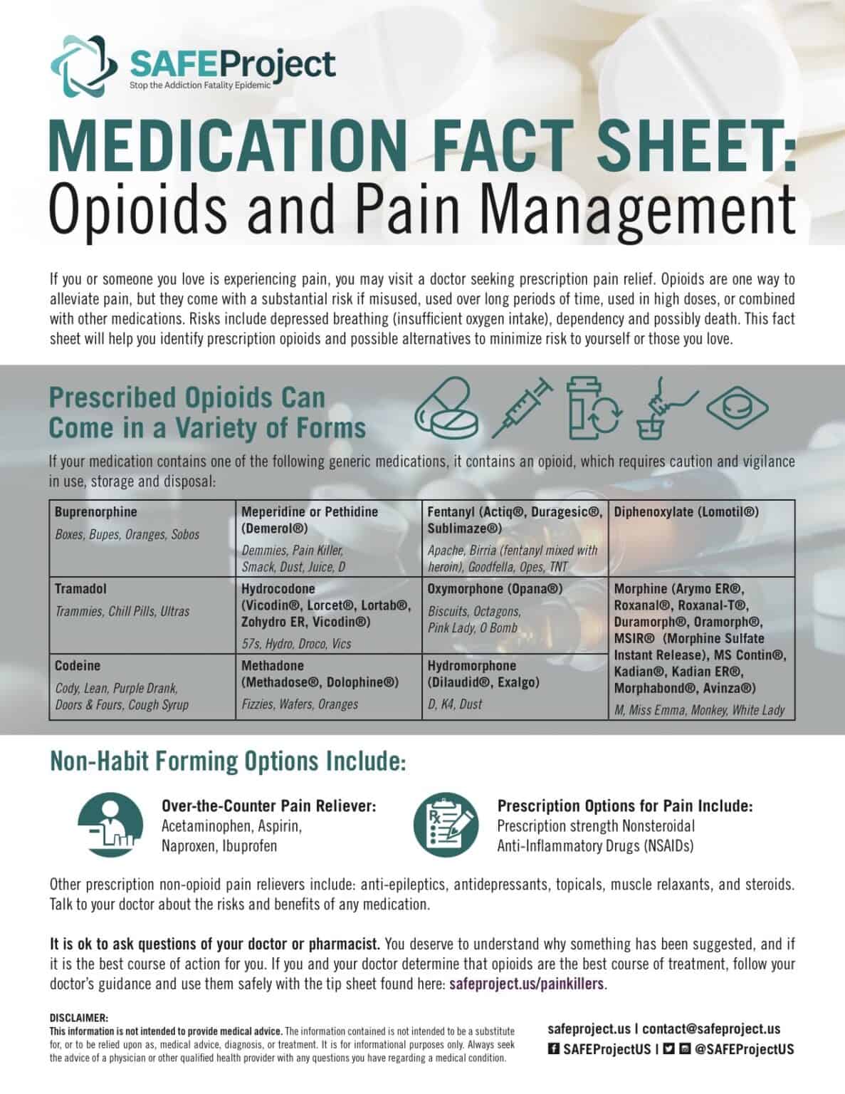 Medication Fact Sheet: Opioids & Pain Medication - SAFE Project